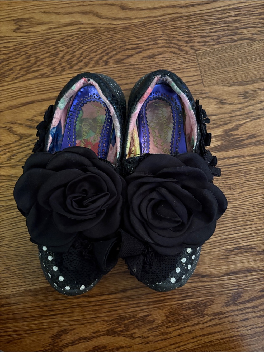 Irregular Choice Black Floral Rose Slip-On trainees